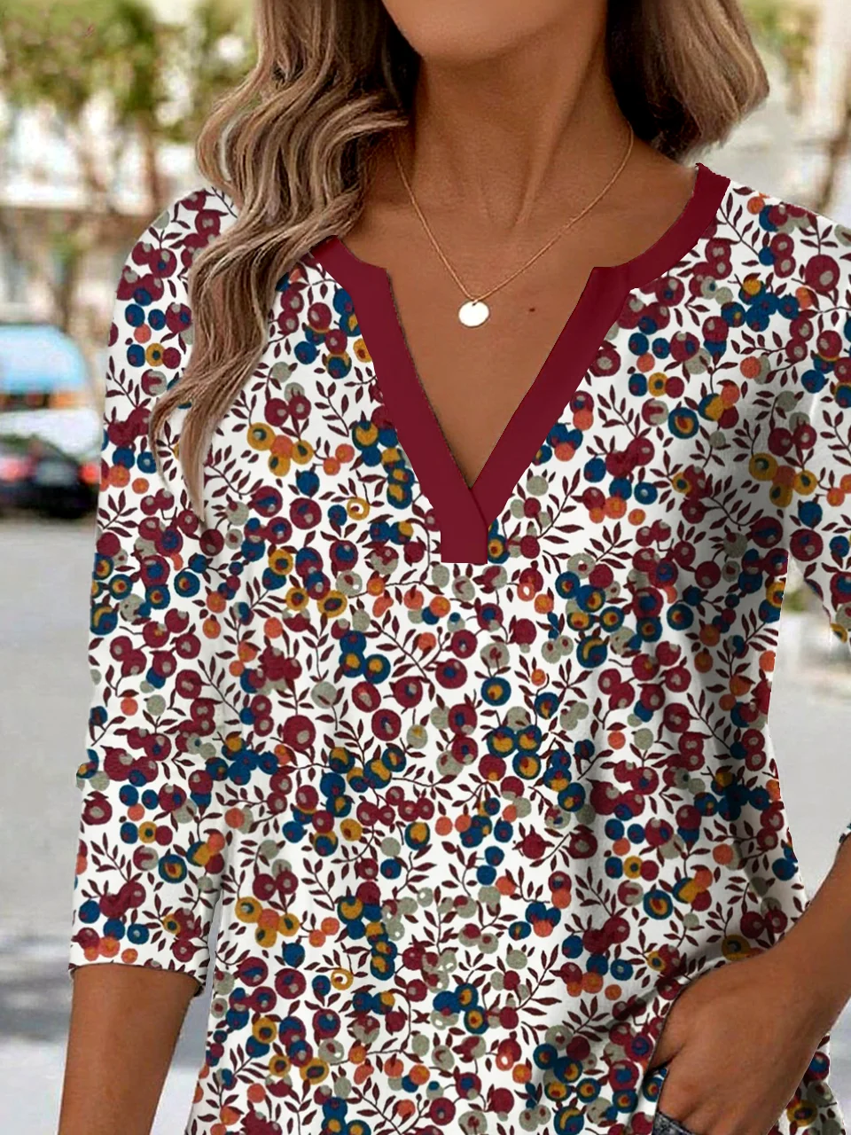 Print Casual V Neck Long Sleeve T-Shirt