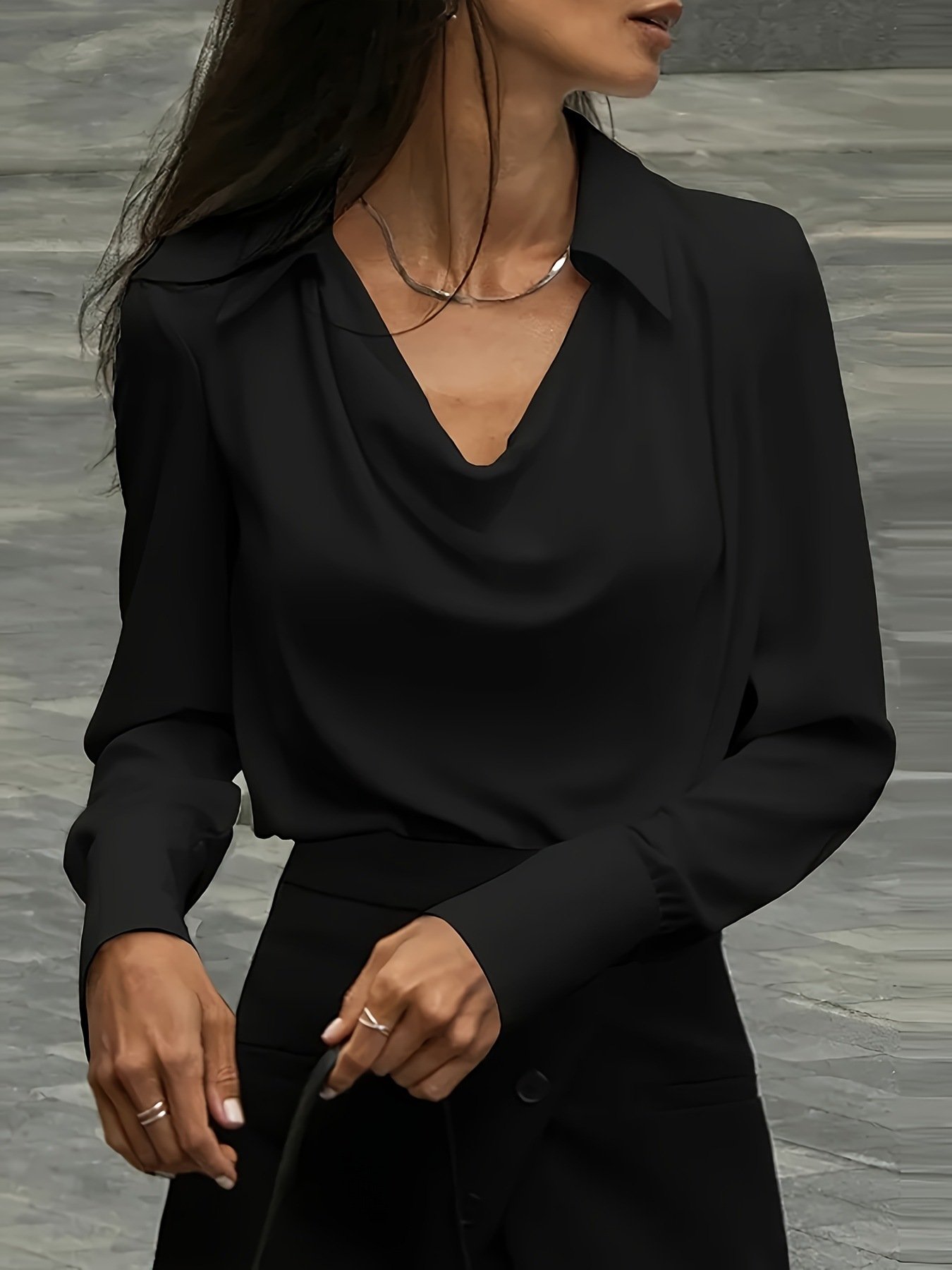 Semi Formal Cowl Neck Loose Plain Shirt