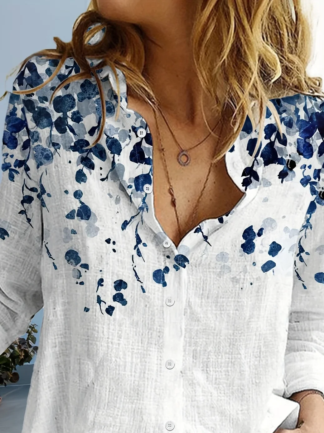 Women's Long Sleeve Shirt Spring/Fall White Floral Buckle Shirt Collar Daily Going Out Casual Top