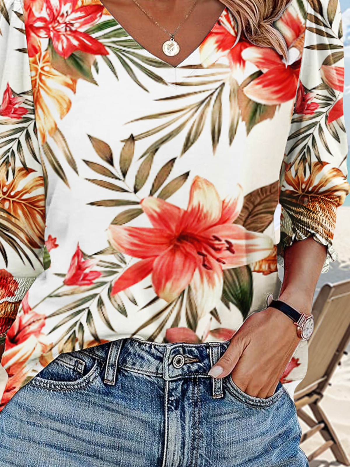 Floral Casual Cotton T-Shirt