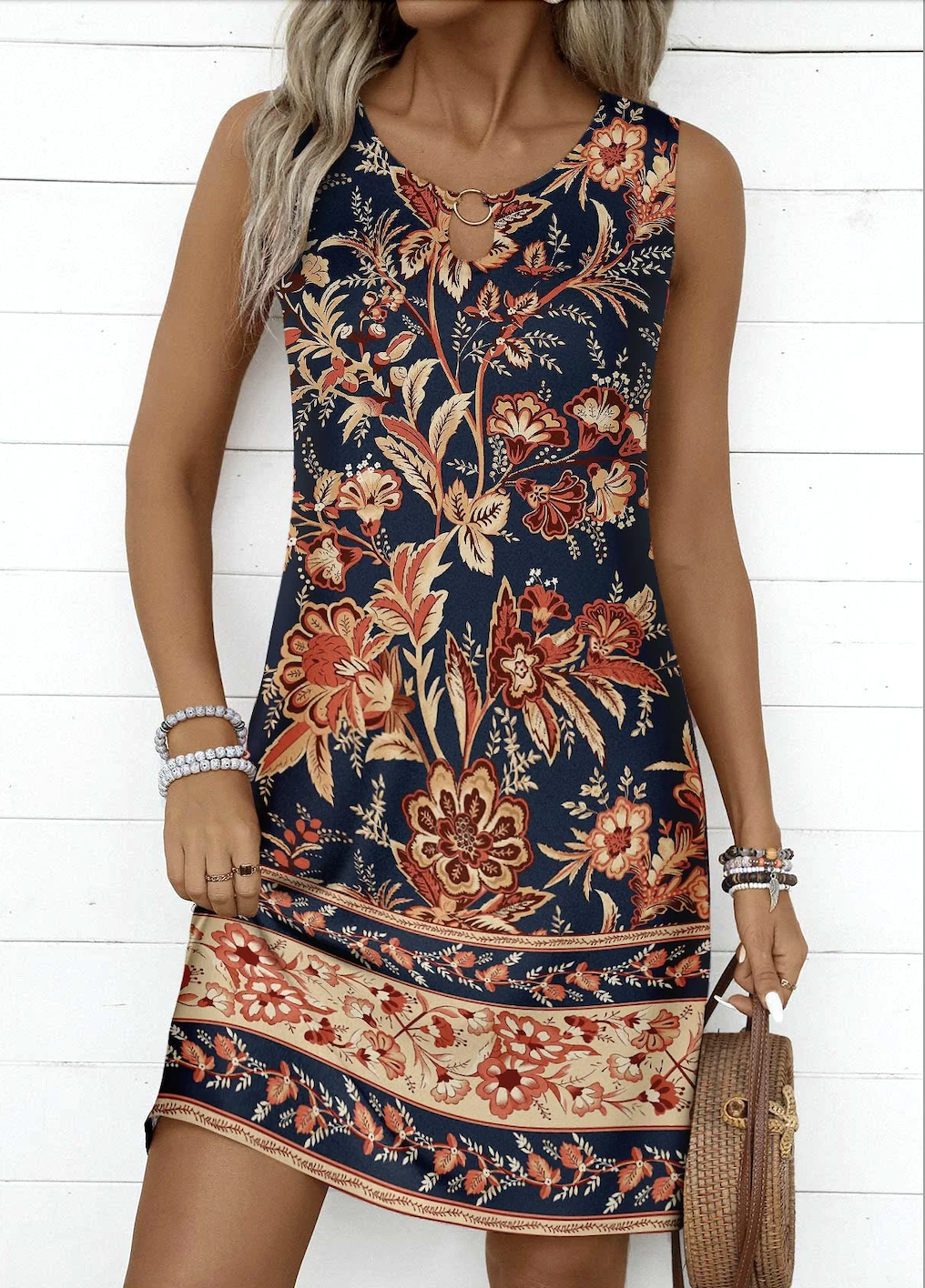 Cotton Floral Regular Fit Casual Dress With No