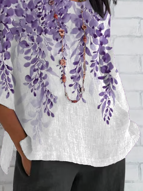 Women's Half Sleeve T-shirt Summer White Floral Crew Neck Daily Going Out Casual Top