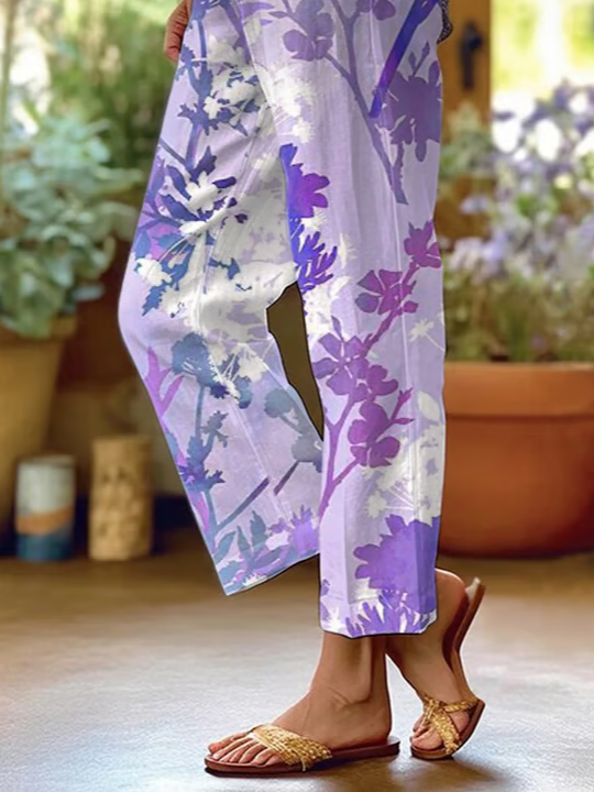 Women's  H-Line Baggy Pants Daily Going Out Pants Purple Casual Printing Floral Spring/Fall Pants