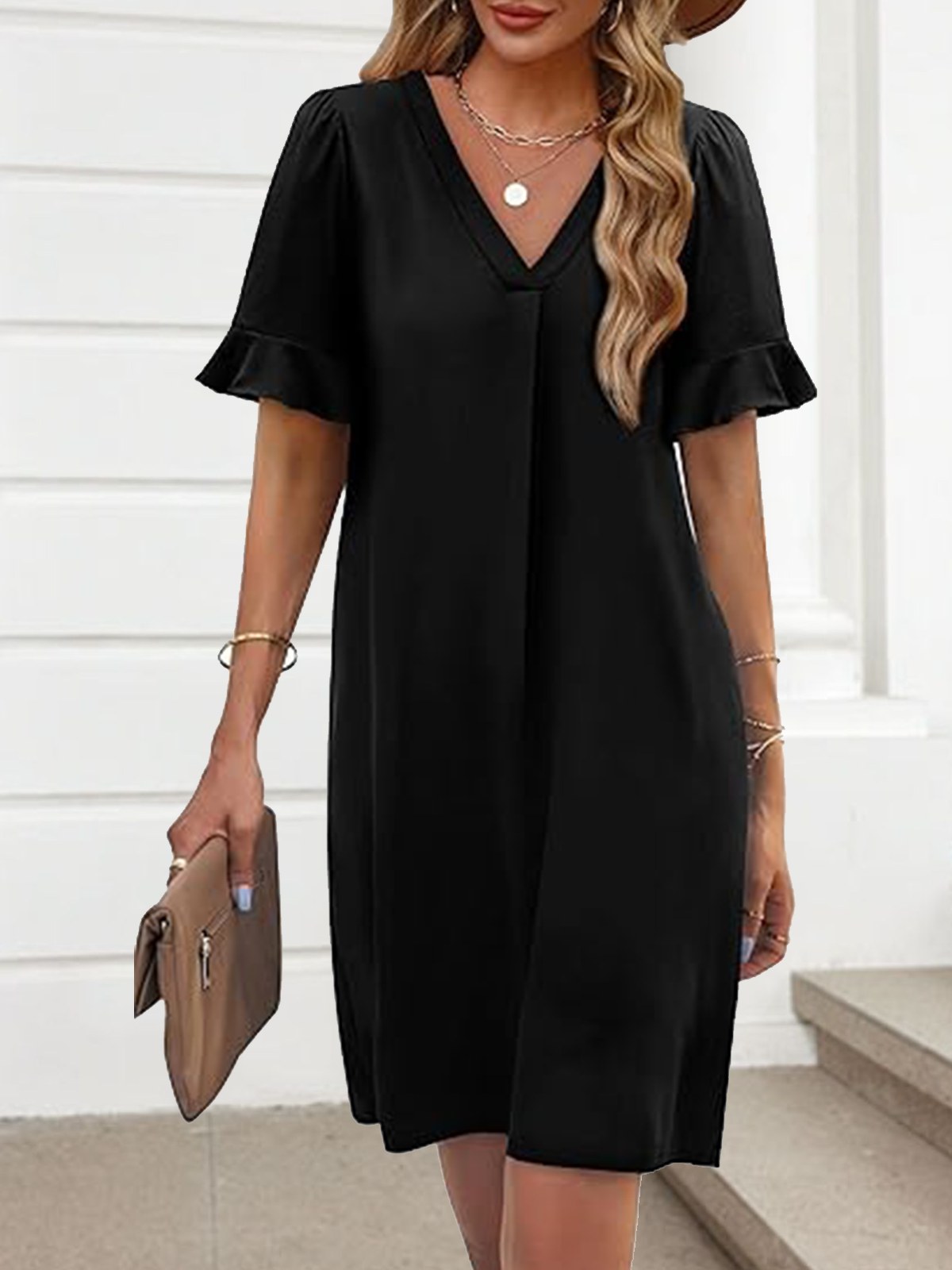Regular Fit Cotton V Neck Casual Dress With No