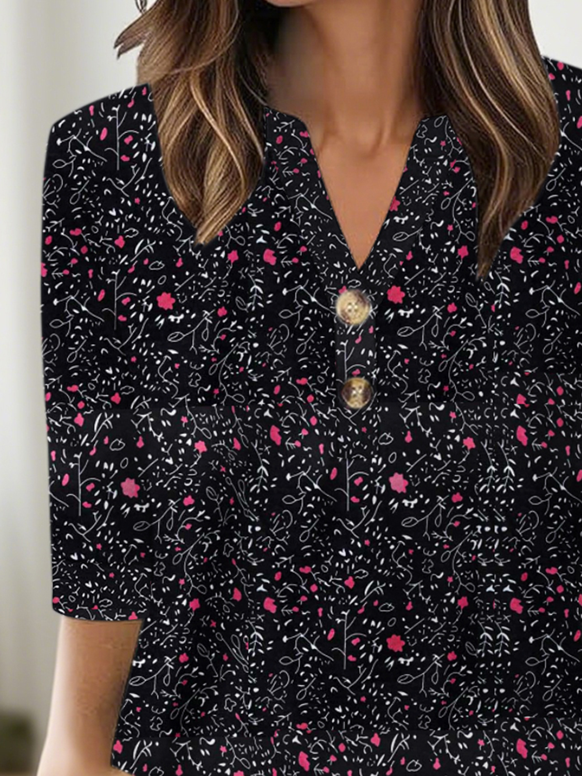 Floral Regular Fit Casual V Neck T-Shirt