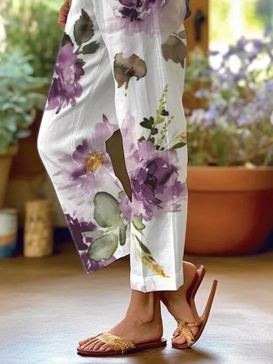 Women's  H-Line Baggy Pants Daily Going Out Pants White Casual Printing Floral Spring/Fall Pants