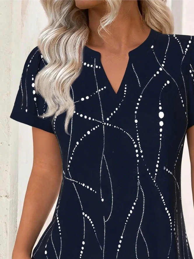 Print Casual V Neck Short Sleeve T-Shirt