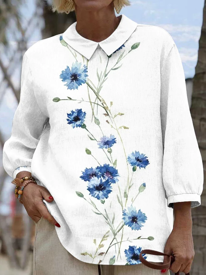 Floral Loose Boho Linen Blend Shirt