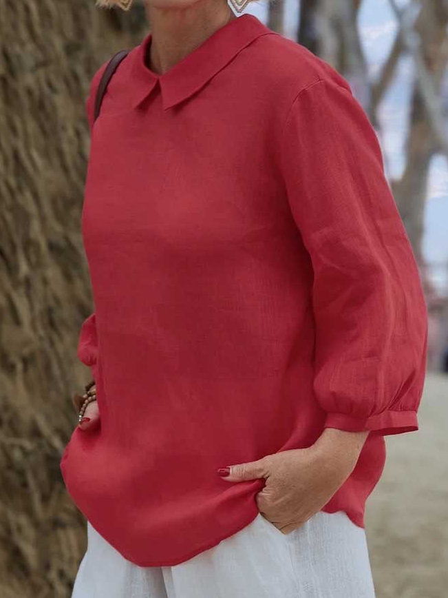 Plain Linen Blend Loose Vintage Shirt