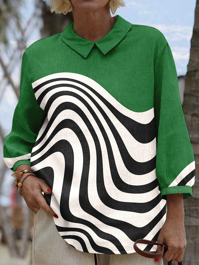 Boho Linen Blend Shawl Collar Loose Shirt