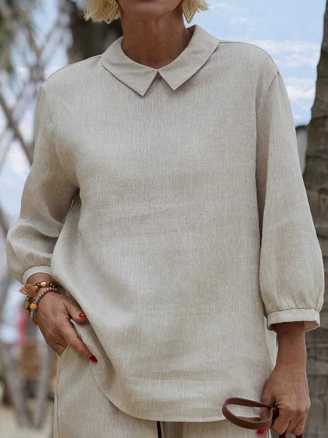 Plain Linen Blend Loose Vintage Shirt