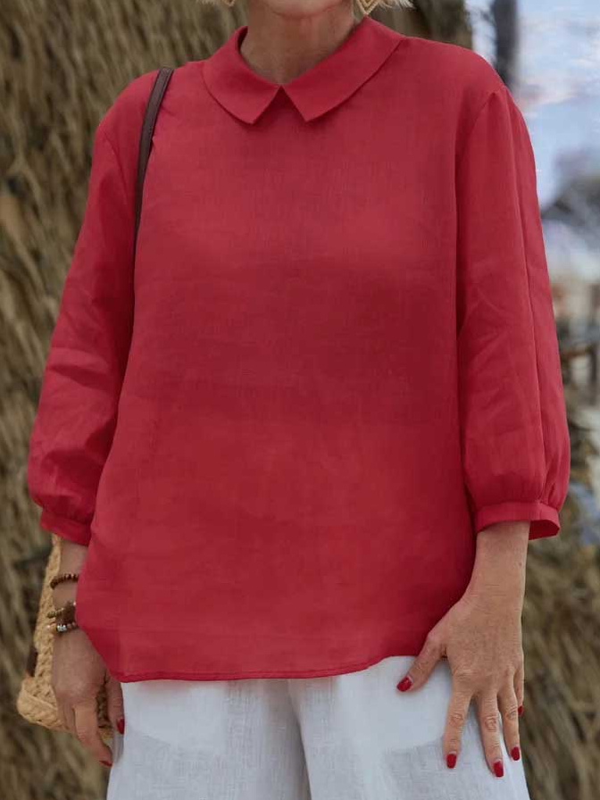 Plain Linen Blend Loose Vintage Shirt