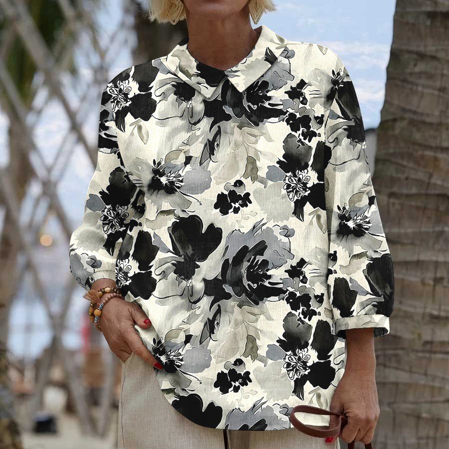 Floral Casual Loose Shawl Collar Shirt