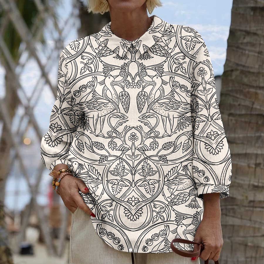 Floral Casual Loose Shawl Collar Shirt