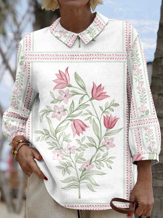 Floral Loose Boho Linen Blend Shirt