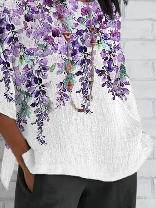 Women's Half Sleeve T-shirt Summer White Floral Crew Neck Daily Going Out Casual Top
