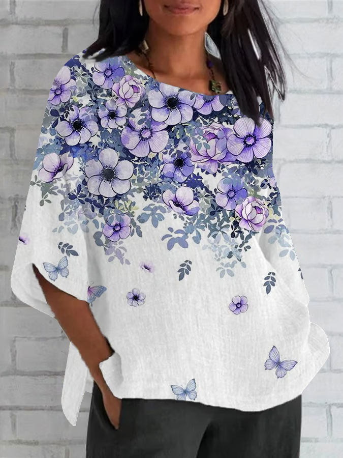 Women's Half Sleeve T-shirt Summer White Floral Crew Neck Daily Going Out Casual Top
