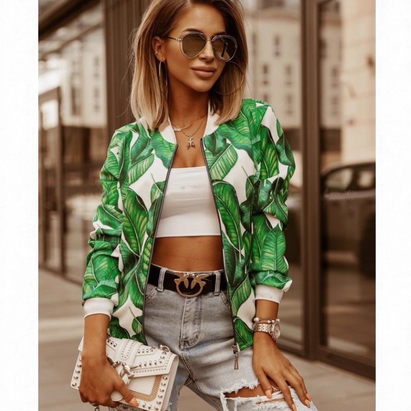 Leaf Street Printing Stand Collar Jacket