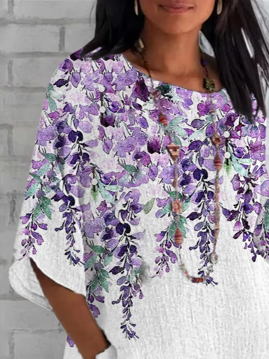 Women's Half Sleeve T-shirt Summer White Floral Crew Neck Daily Going Out Casual Top