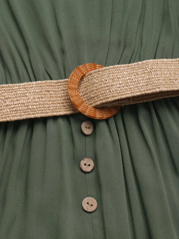 Women's Sleeveless Summer Army Green Plain Split Joint V Neck Daily Going Out Vintage Maxi A-Line Tank Dress