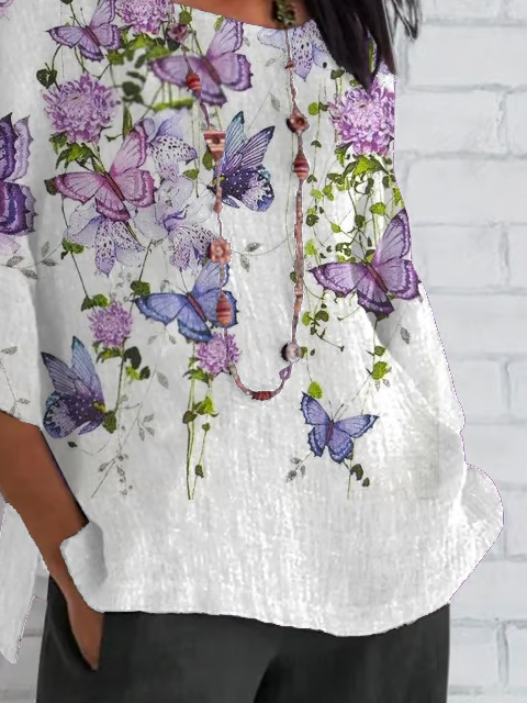 Women's Half Sleeve T-shirt Summer White Floral Crew Neck Daily Going Out Casual Top