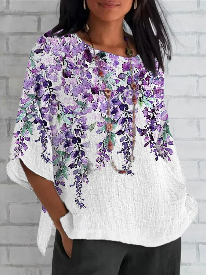 Women's Half Sleeve T-shirt Summer White Floral Crew Neck Daily Going Out Casual Top