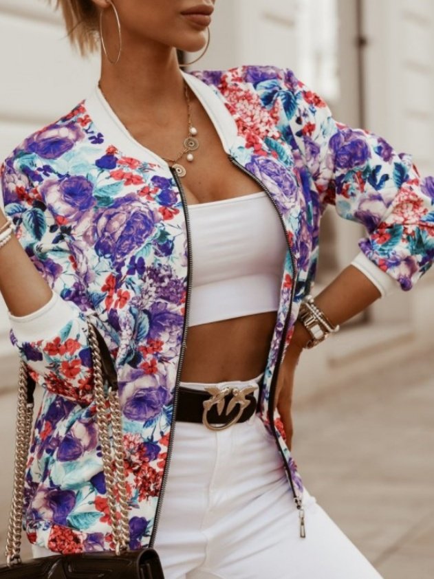 Leaf Street Printing Stand Collar Jacket