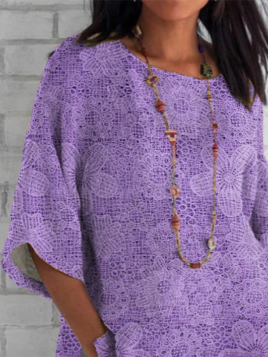 Women's Half Sleeve T-shirt Summer Purple Floral Crew Neck Daily Going Out Casual Top