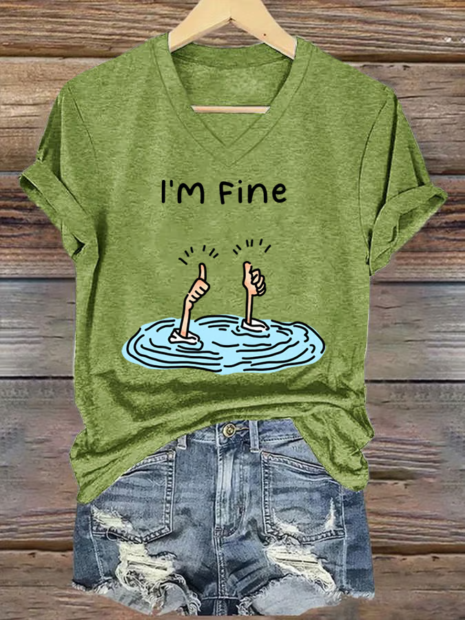 Women's I Am Fine Print Casual T-Shirt