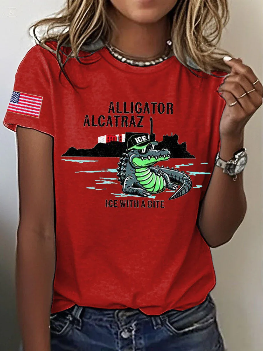 Women's Alligator Alcatraz Florida Everglades Dark Humor Printed T-shirt