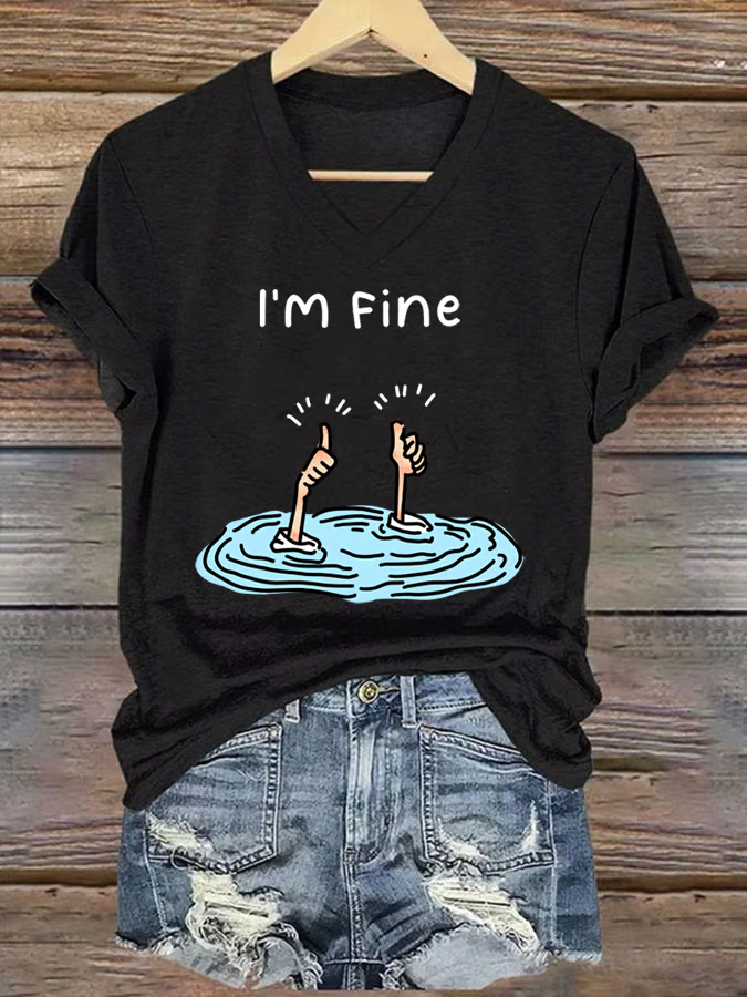 Women's I Am Fine Print Casual T-Shirt