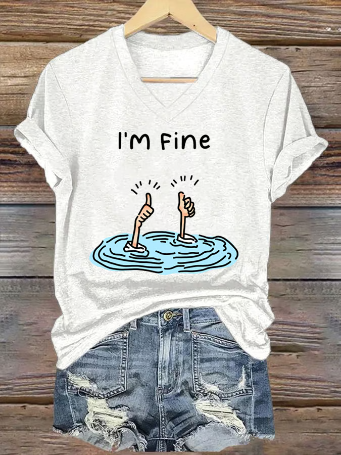 Women's I Am Fine Print Casual T-Shirt