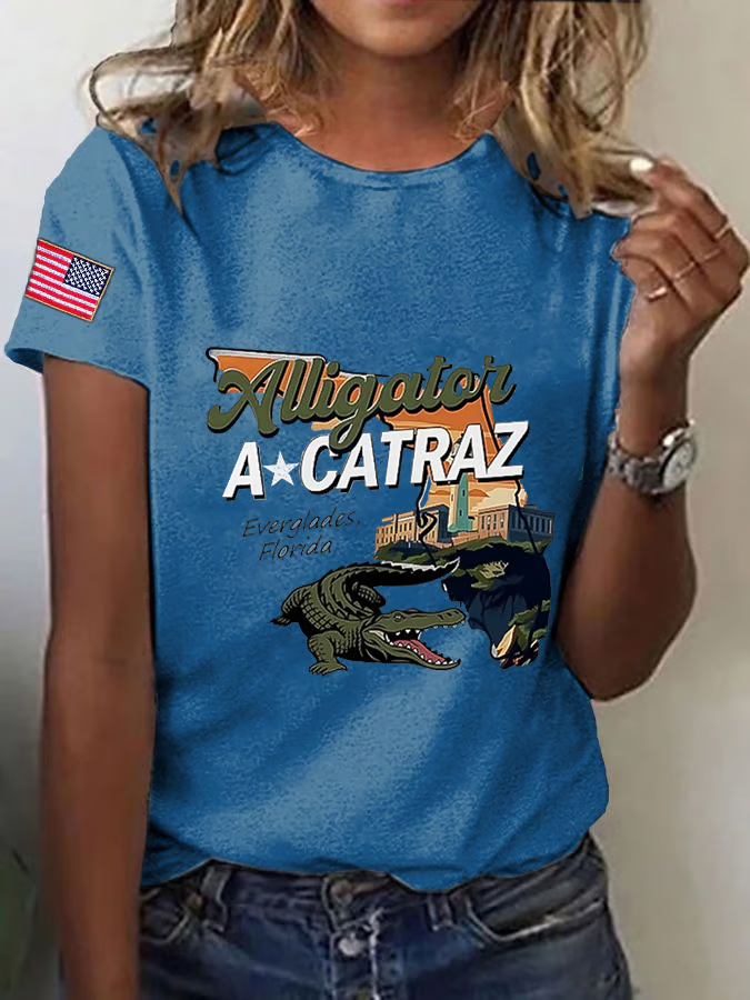 Women's Alligator Alcatraz Sarcasm Funny Print T-shirt