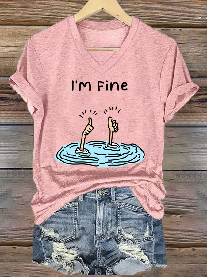 Women's I Am Fine Print Casual T-Shirt