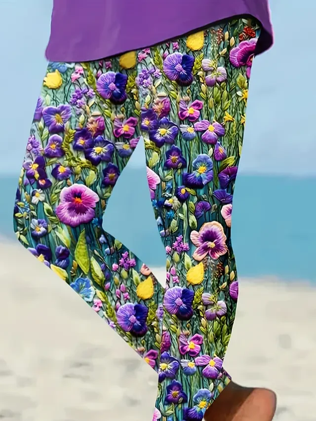 Floral Printing Casual Jersey Leggings