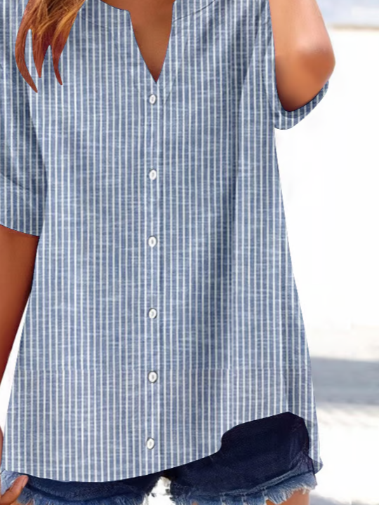 Women's Striped Printed Casual Short Sleeve Shirt