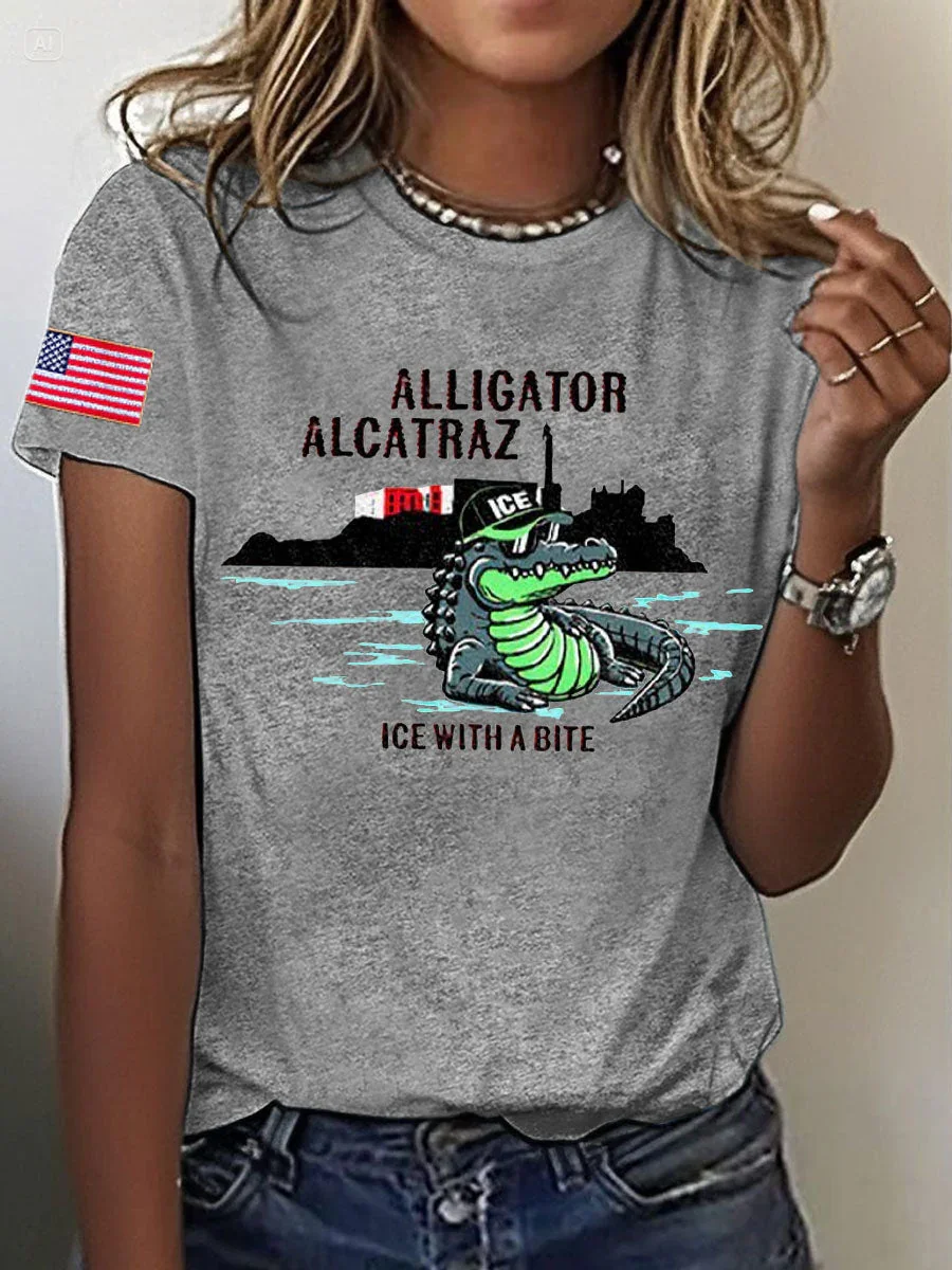 Women's Alligator Alcatraz Florida Everglades Dark Humor Printed T-shirt