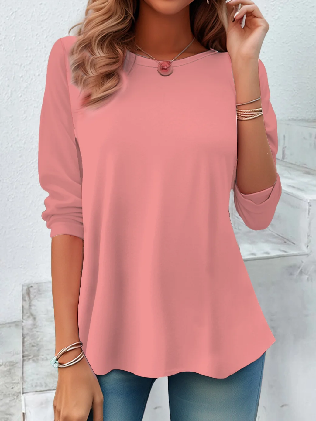 Women's Casual Long Sleeve Crew Neck Tunic T-Shirt