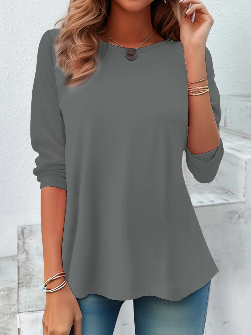 Women's Casual Long Sleeve Crew Neck Tunic T-Shirt