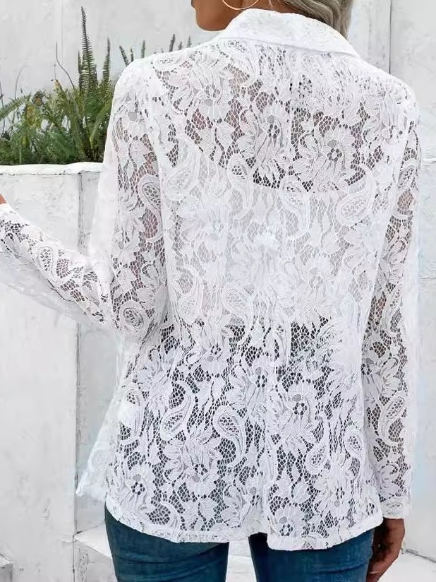 Fashionable Summer Small Suit All-match Solid Color Lace Hollow Cardigan Sun Protection Jacket
