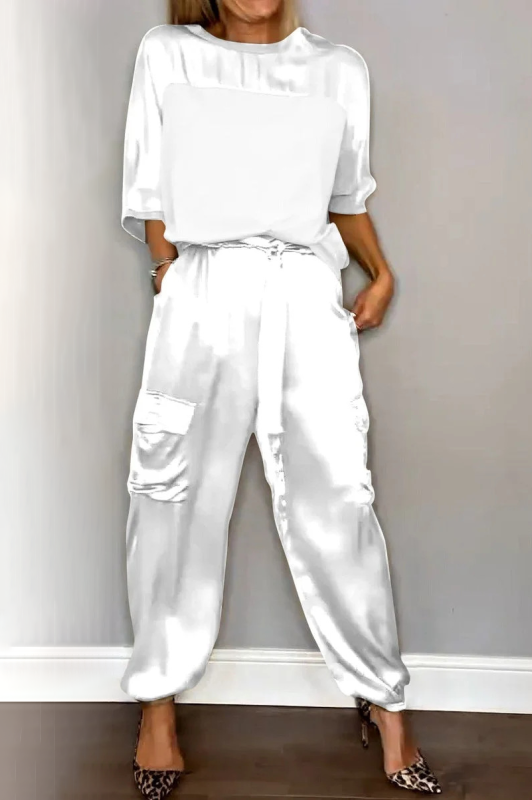 Women's Pocket Stitching Plain Daily Going Out Two-Piece Set Khaki Casual Summer Top With Pants Matching Set