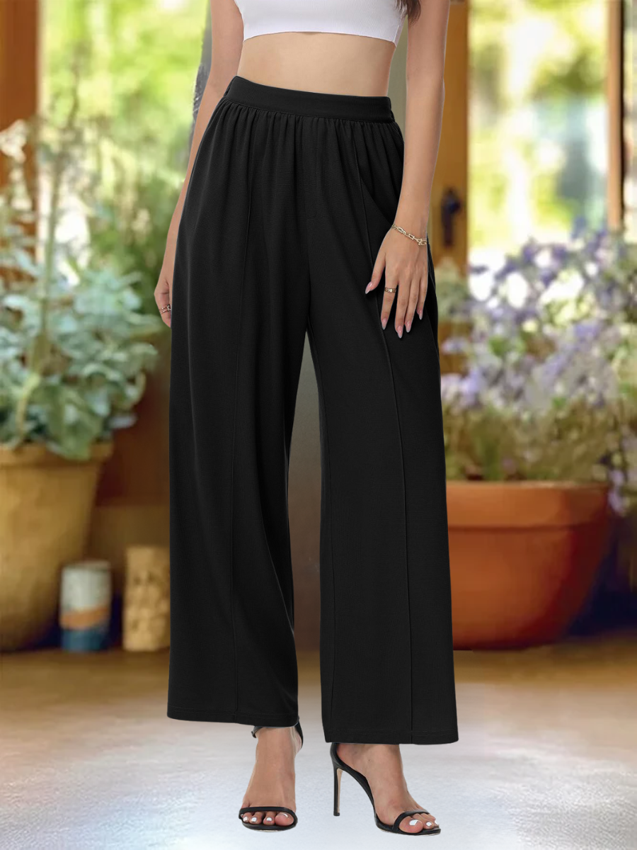 Women's  Elastic Waist H-Line Wide Leg Pants Daily Going Out Pants Lake Blue Casual Split Joint Plain Spring/Fall Pants