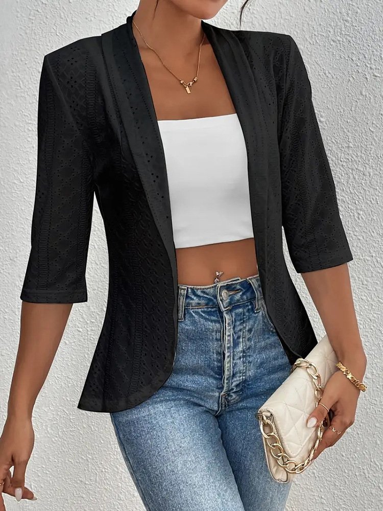 Solid Color Casual Mid-sleeve Spring And Summer Thin Hook Flower Outer Cape Shawl Coat Cardigan