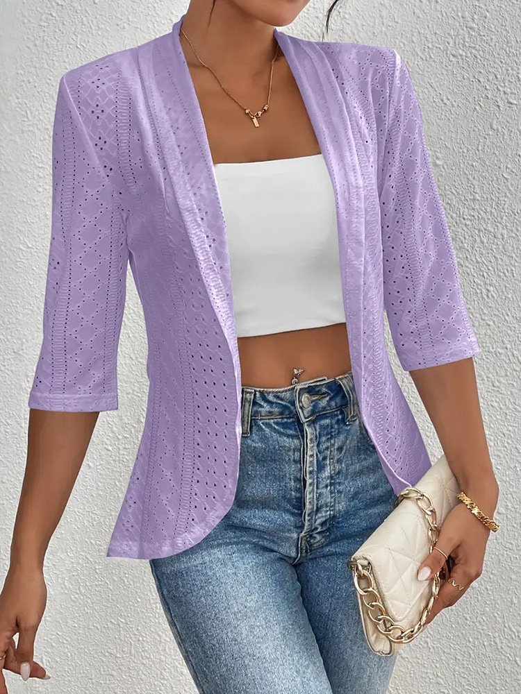 Solid Color Casual Mid-sleeve Spring And Summer Thin Hook Flower Outer Cape Shawl Coat Cardigan
