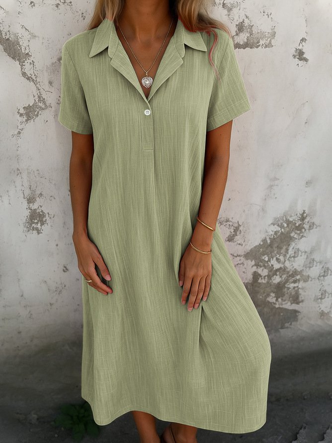 Cotton Shirt Collar Casual Dress With No