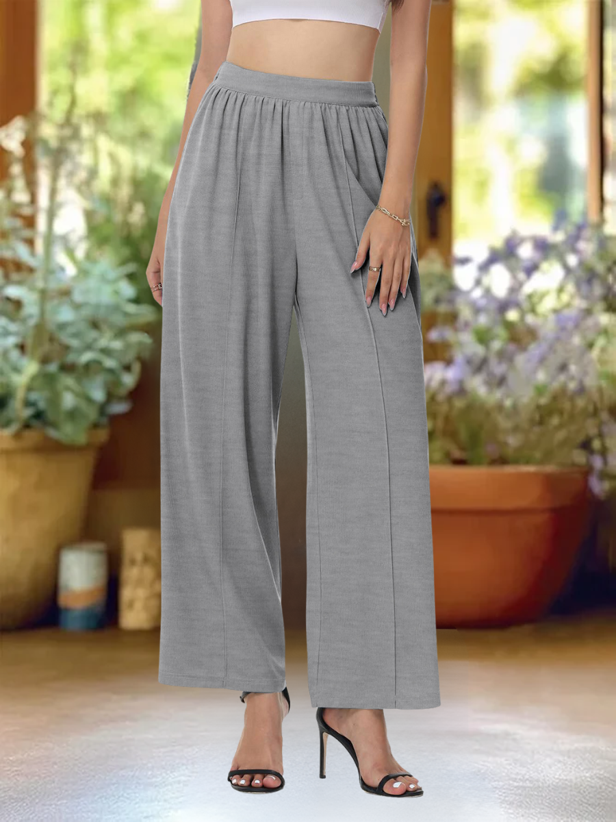 Women's  Elastic Waist H-Line Wide Leg Pants Daily Going Out Pants Lake Blue Casual Split Joint Plain Spring/Fall Pants