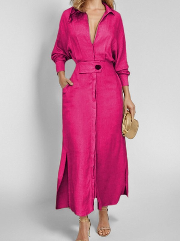 Women's Long Sleeve Spring/Fall Plain Split Joint V Neck Daily Going Out Maxi Dress