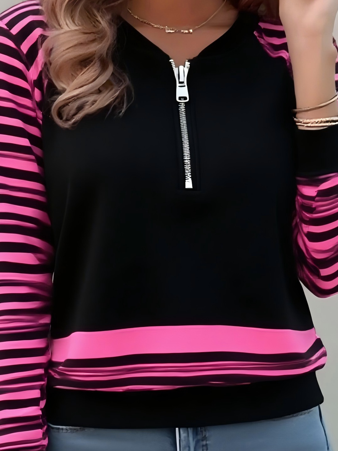 Crew Neck Multicolor Block Simple Sweatshirt