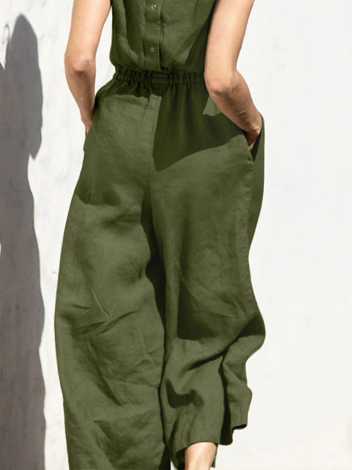 Casual Regular Sleeve Plain Crew Neck Jumpsuit