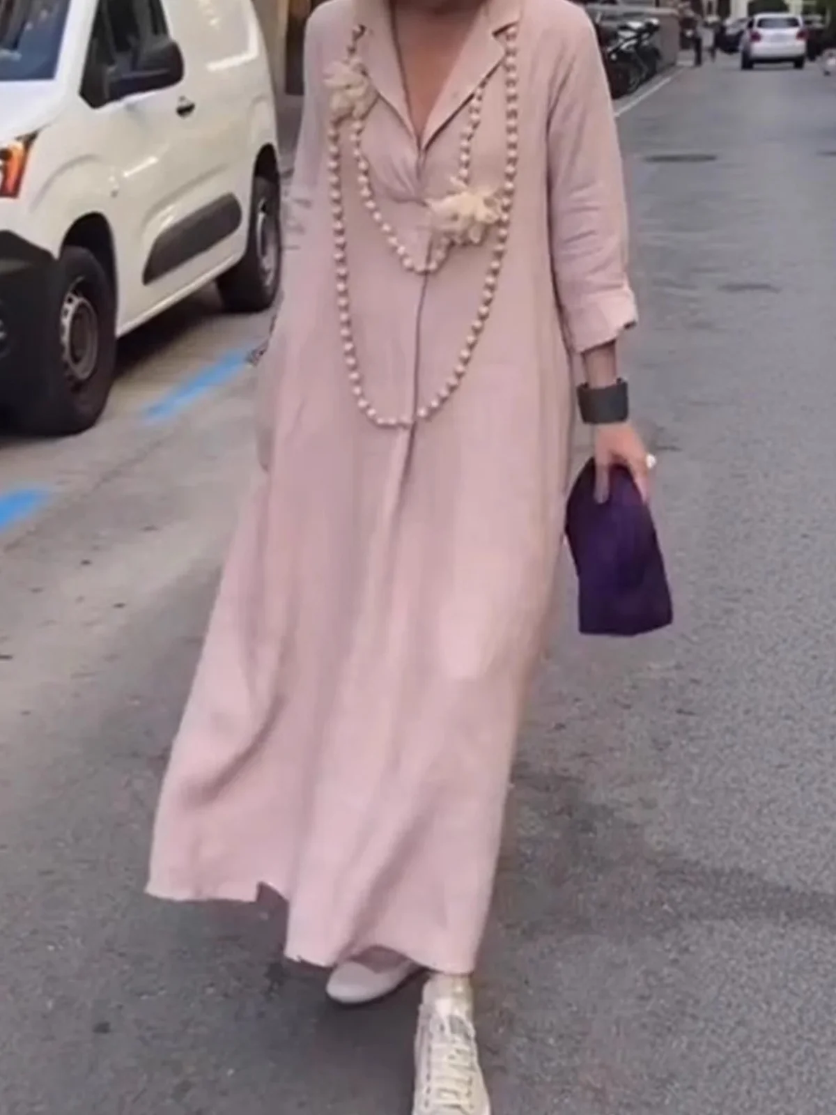 Casual Plain Lapel Collar Maxi Dress